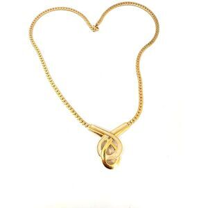 Vintage Avon Gold Tone Herringbone Chain Cream Enamel Pendant